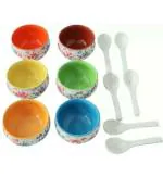 Little Things Ceramic Soup Bowl Your Local Store Multi Color Soup Bowl Set Of 6 With Spoon (Pack of 12, Multicolor)