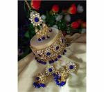 Gyaan Jewels Handmade Gold Plated Alloy Earring and Necklace Set Blue Free Size