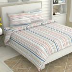 Haus & Kinder 100% Cotton Bed Sheet for King Size Bed, 1 King Size Bedsheet Cotton 108x108 Inches with 2 Pillow Covers Bedsheet for Double Bed King Size Magical Stripes (Blue Yellow) , 186 - 200 tc