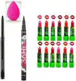 Pro Waterproof Sketch Pen Eyeliner, Kajal Smudge Proof, Water Proof, Lasts Upto 22 Hours, 0.35, Beauty Blender Makeup Sponges, ADS Balm Green Tea Matte Lipsticks Set of 12