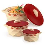 SELVEL Diamond Pattern Inner Steel Casserole Set of 3 | Insulated 304 Stainless Steel Inner Body Casserole Set For Meal| chapati| Curry| roti - 1800 ml, 1180 ml and 650 ml - Ivory