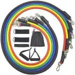 Shopeleven Natural Rubber Resistance Bands Set for Exercise, 2 Stackable Exercise Toning Tube with 2 Handles, 3 Resistance Loop Bands, 1 Carry Bag, 1 Ankle Straps, 1 Door Anchor (Color may Vary)