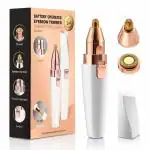 RIYUZONE 4 in 1 Lip Hair Removal Eyebrow Epilator Rechargeable Portable Facial Hair Remover for Women Face Bikini Peach Fuzz Upper Mustache Lip Chin, White