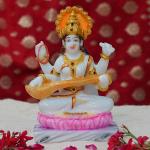 Chaque Decor Handpainted Goddess Mata Saraswati Idol for home Decor (6Inch) (White)