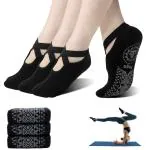 MyHomesWorld Yoga Socks for Women, Sticky Sock for Pilates & Pure Barre & Walking & Bikram Fitness Socks with Grips. Set of 2, Multi Color