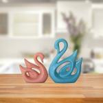 Beckon Venture Polyresin Bird & Animal Showpiece Bvswanpairbigbluepink