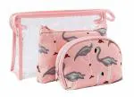 House of Quirk Flamingo Makeup Bag Set for Women Portable 3 Different Sizes Toiletry Bag for Travel Daily Use for Women Girl (Flamingo Pink, Set of 3)