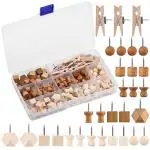Climberty 114Pcs Wood Push Pins With Storage Box, 3 Colors 7 Thumbtack Styles, Decorative Push Pins For Bulletin Board Cork Board Felt Board Push Pin Clip For Home, Office Accessories Stationery