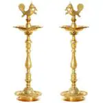 Indian Art Villa Pure Brass Stand/Pillar Diya with Bird Design Height 23 inch Set of 2