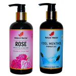 Natural Nectar Rose + Menthol Shower Gel with Single Pump, Essential Oils, Vitamin-c, Aloevera extract and tea - Natural Body Wash for Men and Women - Paraben, Silicon Free - Pack of 2