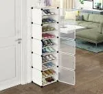 KEEKOS White Plastic Multipurpose 6 Shelves Shoe Rack With Zip Door Cover And Side Pocket
