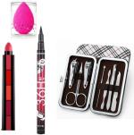 BUYTYA Eyeliner 5In1 Lipsticks Puff Manicure Pedicure Kit (Set Of 4)