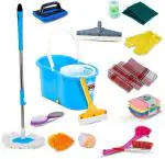 GTE Home Cleaning Magic Spin Bucket Mop Set Combo With 13 Accessories Duster, Cleaning Brush, Toilet Brush, Scrub Pad, Cleaning Cloth, Glove, Cleaning Wipe, Kitchen Wiper, Floor Wiper, Mop, Bucket, Mop Set