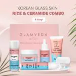 Glamveda Korean Glass Skin Rice & Ceramide 6 Step Daily Skincare Routine For Women with Gift Box