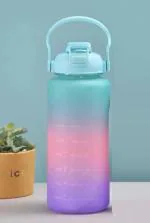 Crevizon 2 in 1 Lid, 64oz Motivational Water Bottles with Time Marker/Straw Two-way Drinking Wide Mouth Leak Proof for Aduluts Women, Time Marker Canteen Bottle Multicolor