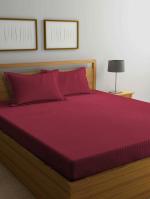 VORDVIGO Premium Cotton Feel Satin Stripes/Lining Plain Bedsheet for Double Bed 300 TC Bedsheet with 2 Pillow Covers (90*90 Inches) for Home and Hotels (Maroon)