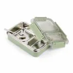 SOPL-OLIVEWARE Bento Master 2 Kids Lunch Box | with 2 dividers | Steel Spoon | Stainless Steel | Dishwasher & Freezer Safe (Bento 2, Green)