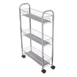 Home Core Stainless Steel 3 Tier Slim Kitchen Organizer Trolley with Anti Skid Mat | Bottle Rack | Kitchen Rack | Rack for Storage | For Office , Utility Area | Size (W- 46cm , D- 16.5cm , H - 76cm)