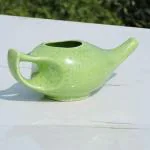 Healthandwealth -Leak Proof Porcelain Ceramic Neti Pot for Nasal Cleansing Green Color