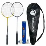 Triumph Carbon Fiber Frame and Wooden Badminton Racquet Set- 2 Pc with 10 Pc Wings Feather Shuttlecock and Full Racket Cover to Carry Both Rackets, Perfect for Adults (Multicolour)