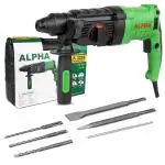 Alpha Corded Electric Rotary Hammer Drill Machine, RH-26mm, SDS Chuck, 1000W Heavy Duty, 1450RPM, 3 Drill Bits, 2 Chisel,1 Metal Depth Gauge, Variable Speed With BMC Box | ALPHA-A-3228 | Green & Black