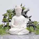 SSS SCULPTURE Premium Handcrafted Polyresin Sitting Meditation Dhyan Buddha Statue Showpiece Lord Buddha Idol (5.5-inch). (White)