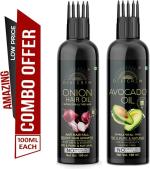 Desi Crew 100 Percent Pure Onion Hair and Avocado Oil with Comb Applicator Cold Pressed for Skin, Body and Hair Care 100 ml Each