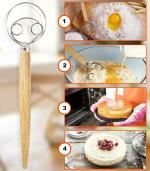 Jubilant Danish Dough Whisk, 13.2IN Double-Loop Dutch Bread Dough Whisk Stainless Steel, Wooden Handle Mixer for Cooking Bread Cake Dessert Pizza Pastry (Whisk)