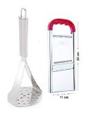 URBAN BUY Stainless Steel Potato Masher With Stainless Steel Ajanta Slicer and Multicolour, Pack of 2
