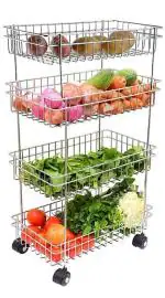 Golden bird International Stainless Steel Kitchen Trolley Portable Modern 4 Layer Vegetable & Fruit Wall Mounted Basket and Stand Kitchen Storage,Book Stand (Multipurpose Kitchen Storage Shelf Shelves Holder Stand Rack)