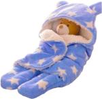 Pandaoriginals Self Design Single Hooded Baby Blanket for AC Room (Cotton, Blue, White)