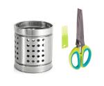 Blue Wonder Stainless Steel Cutlery Holder With Stainless Steel 5 Blade Scissor Vegetable Herb Scissor and (Multicolour, Pack of 2)