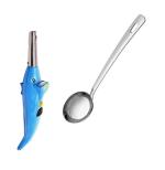 First Front Dolphine Shape Electric Gas Lighter With Stainless Steel Pure SS Chamcha Spoons and Multicolour, Pack of 2