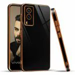 Rakulo Vivo V21E 5G Electroplated Chrome 6D Back Case Cover |Camera Protection|Shock Proof|Slim Fit (Black)