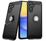 Unistuff Back Case Cover for Samsung Galaxy A15 5G with Magnetic Kickstand | Premium Matte Finish | Camera Bump Protection | Rubberized Ring Cover - Night Black, 78521