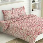 Haus & Kinder 100% Cotton Queen Size Bedsheet for Double Bed, 1 Cotton Bed Sheet Double Bed (90 X 100 Inches) with 2 Pillow Covers | 186 TC Bed Sheet Double Bed Cotton | Leafy Oasis (Pink)