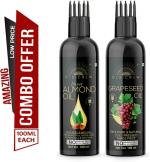 Desi Crew 100 Percent Pure Sweet Almond and Grapeseed Oil with Comb Applicator Cold Pressed for Skin, Body and Hair Care 100 ml Each