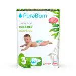PureBorn Organic Disposable Baby Diapers I Super Soft I Maximum Leakage Protection I Made with Organic Bamboo, Size 3 (5.5-8 Kg), Double (Pack Of 56 Pcs)