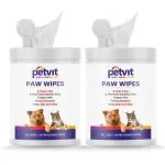 Petvit Fragrance Less Dog and Cat Nose and Paw Wipes Eliminates Bacteria, Virus, Fungus and Odor (pack of 2)