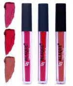bq BLAQUE Matte Liquid Lipstick Combo of 3 Lip Color # 105-109-113 (Dark & Bold Pink, Dark Pinkish Red, Brown, 12 ml)