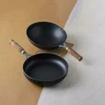 The Indus Valley Pre-Seasoned Iron Cookware Set | Fry Pan (24.7 cm/1.5L) + Wok (25.4 cm/2.2L) | Kitchen Cooking Combo Pots and Pans Set of 2Pcs | Naturally Nonstick