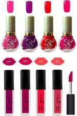 OUR BEAUTY High Quality Nail Polish And Kiss Proof Matte Liquid Lipstick Set 120 (Set Of 8)