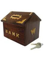 Giftoshopee Black Wooden Hut Shaped Wooden Money Box with Lock Piggy Bank Gifts