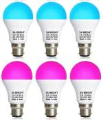 3A BRIGHT 9 Watt B22 Round Colour LED Bulb (Blue, Pink) Combo Pack of 6 Piece