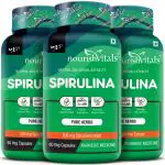 Nourish Vitals Spirulina Pure Herbs, 500 mg Spirulina Extract, Naturally Vitamins Rich, 60 Veg Capsules (Pack Of 3)