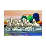SHASWAT ART Lucky Running Seven Horse vastu Painting Sparkle Coated Self Adhesive Wallpaper Without Frame Digital Reprint 24 inch x 36 inch Painting