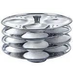 4tens Stainless Steel Idli Maker 4 Plate Idli Stand | Idli Plates (Silver)