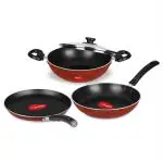 Pigeon by Stovekraft Basics Induction Base Non-Stick Aluminium Cookware Set, Terracotta Brown