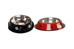 Hundur Store Stainless Steel Paw Bone Printed Food Water Feeding Bowl for Dogs & Puppies Round Steel Pet Bowl (Medium, 700ml each , Night Black & Red) pack of 2