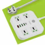 Tizum Fast Charging Extension Board with USB Port, 4 Sockets, 2 USB, 2M Cable, 3000W 16A